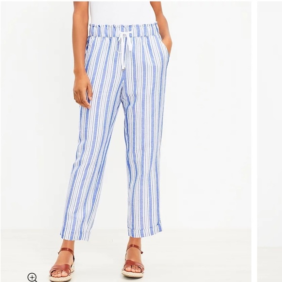 LOFT Blue White Striped Linen Pants NEW XS - Picture 1 of 5